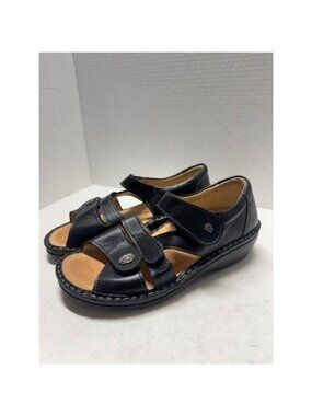 Finn Comfort Black Leather Triple Strap Walking Sandals Germany 36 6 4257-203